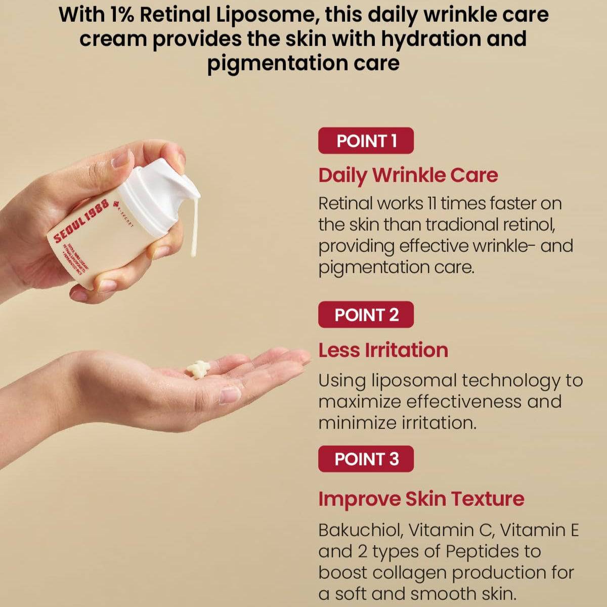 KSECRET SEOUL 1988 CREAM: Retinal Liposome 1% + Fermented Rice 50mL